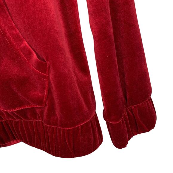 Juicy Couture Red Velvet Full Zip Hoodie Gold Logo Sweatshirt Kids Girls L 12-14 - Picture 5 of 8